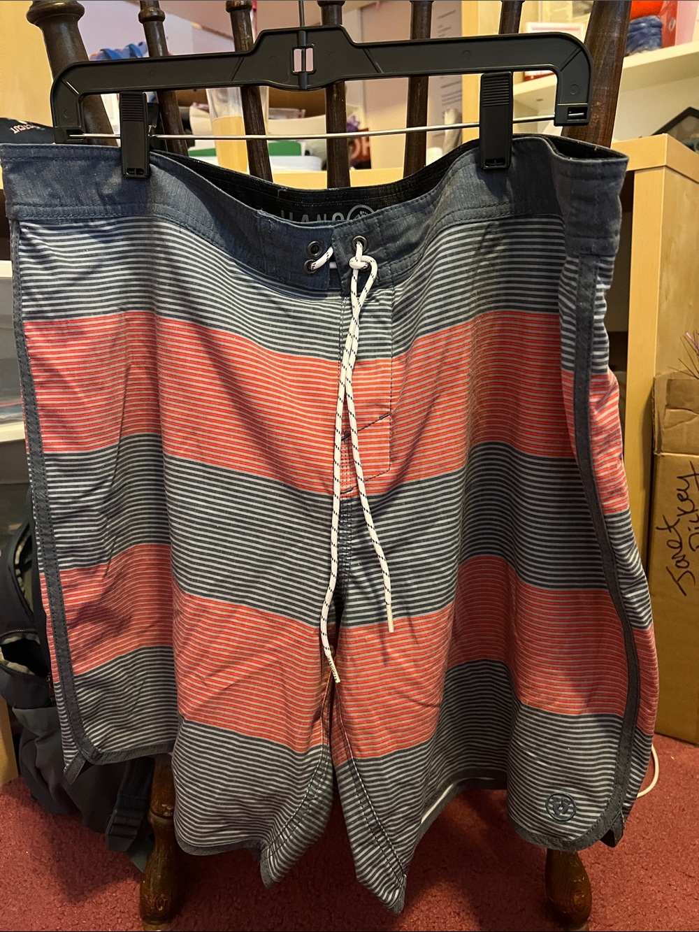 Hang Ten Coral and Gray Striped Hybrid Shorts